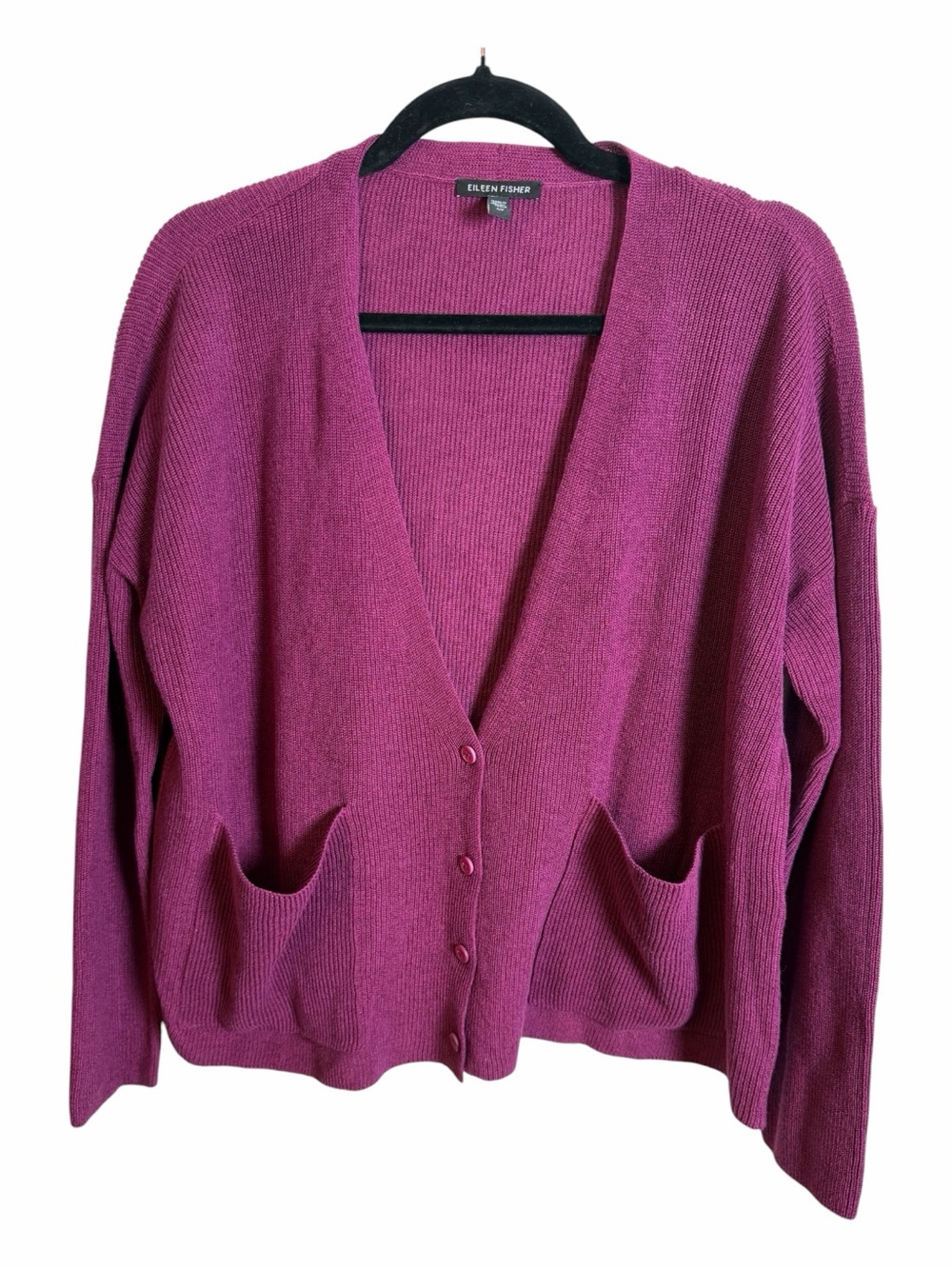 Eileen Fisher Knit Purple V-Neck Button Front Cardigan Sweater w/ Pockets S